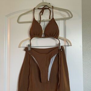 Zaful Brown Halter Bikini Set